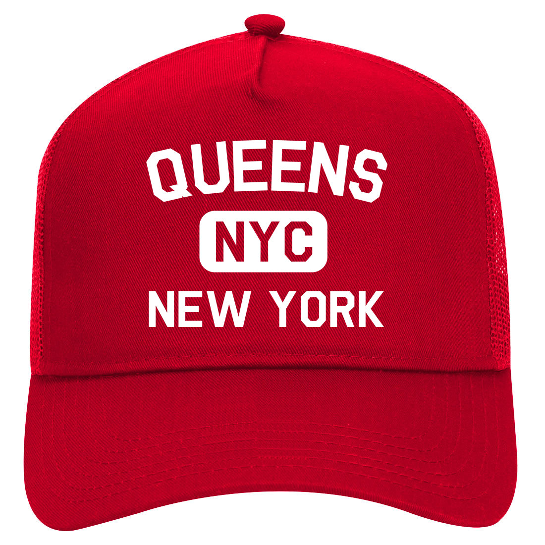 Queens Gym NYC New York Mens Mesh Trucker Hat Red