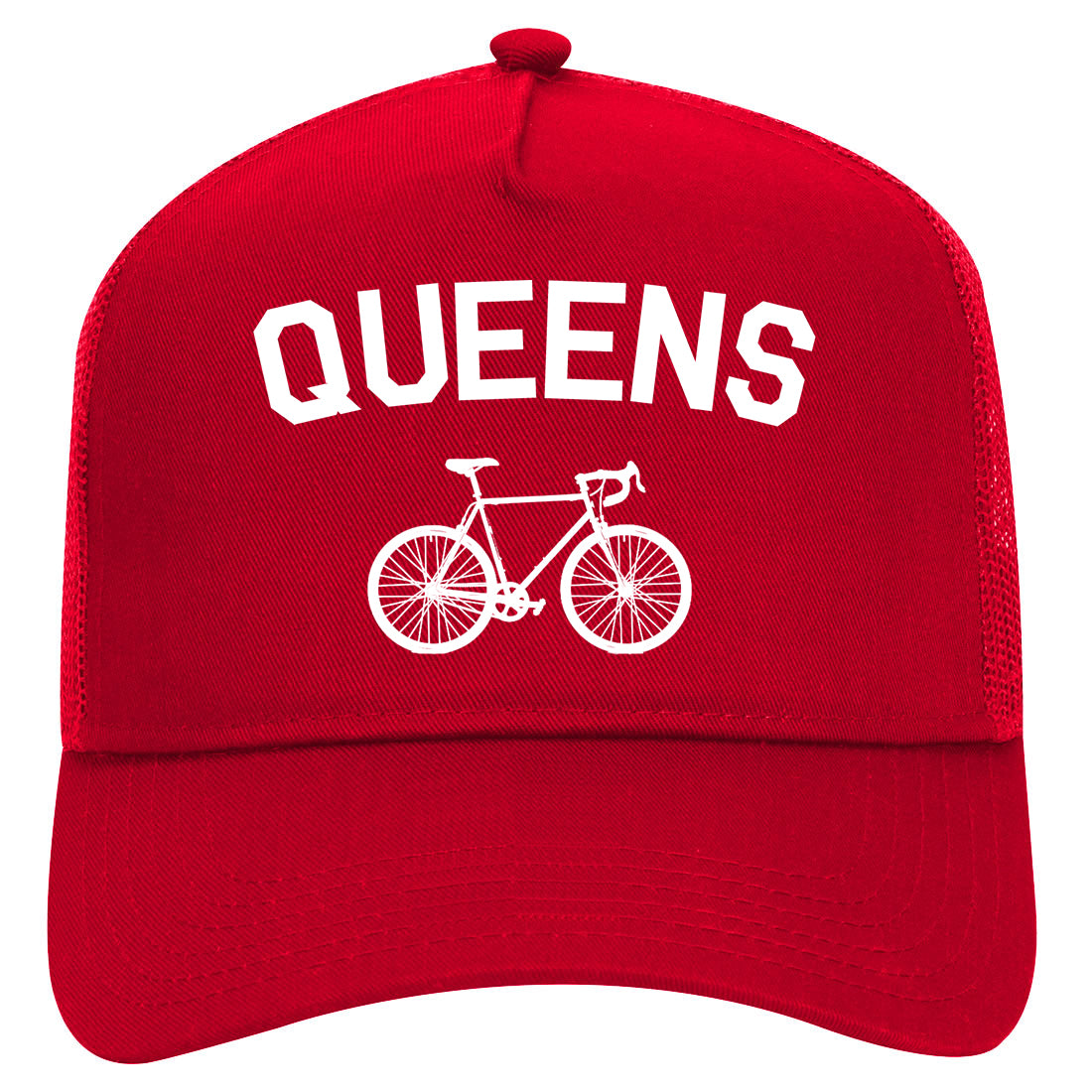 Queens New York Vintage Bike Cycling Mens Mesh Trucker Hat Red