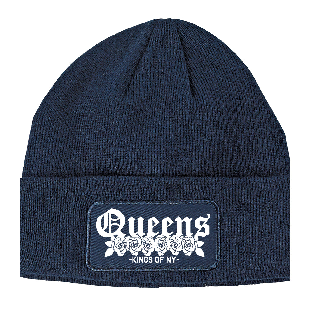 Queens Roses Kings Of NY Winter Knit Adult Beanie Hat Navy Blue