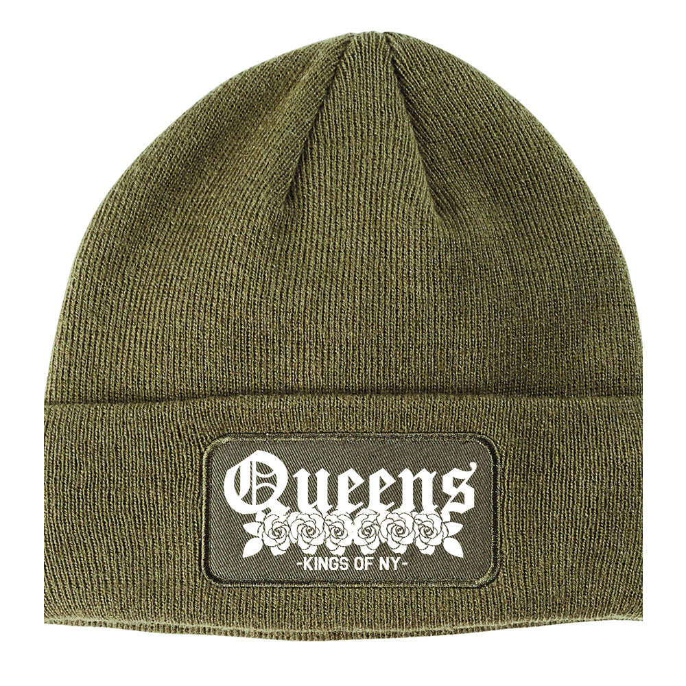 Queens Roses Kings Of NY Winter Knit Adult Beanie Hat Olive Green