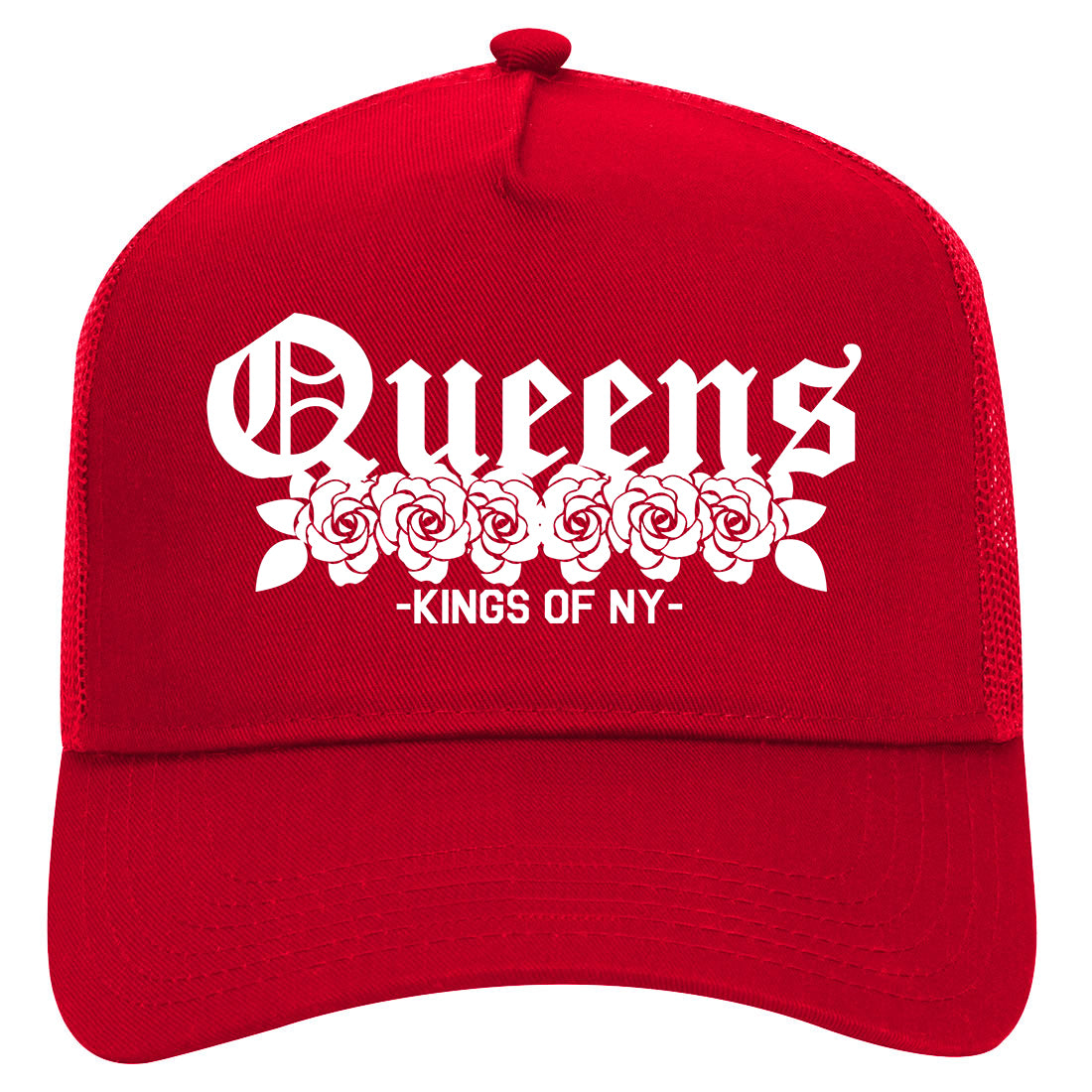 Queens Roses Kings Of NY Mens Mesh Trucker Hat Red