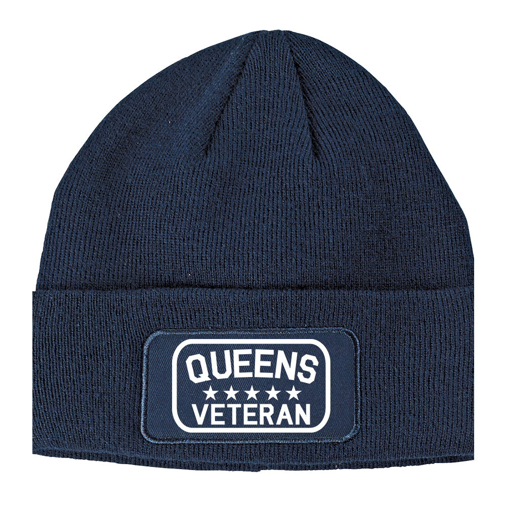 Queens Veteran Winter Knit Adult Beanie Hat Navy Blue