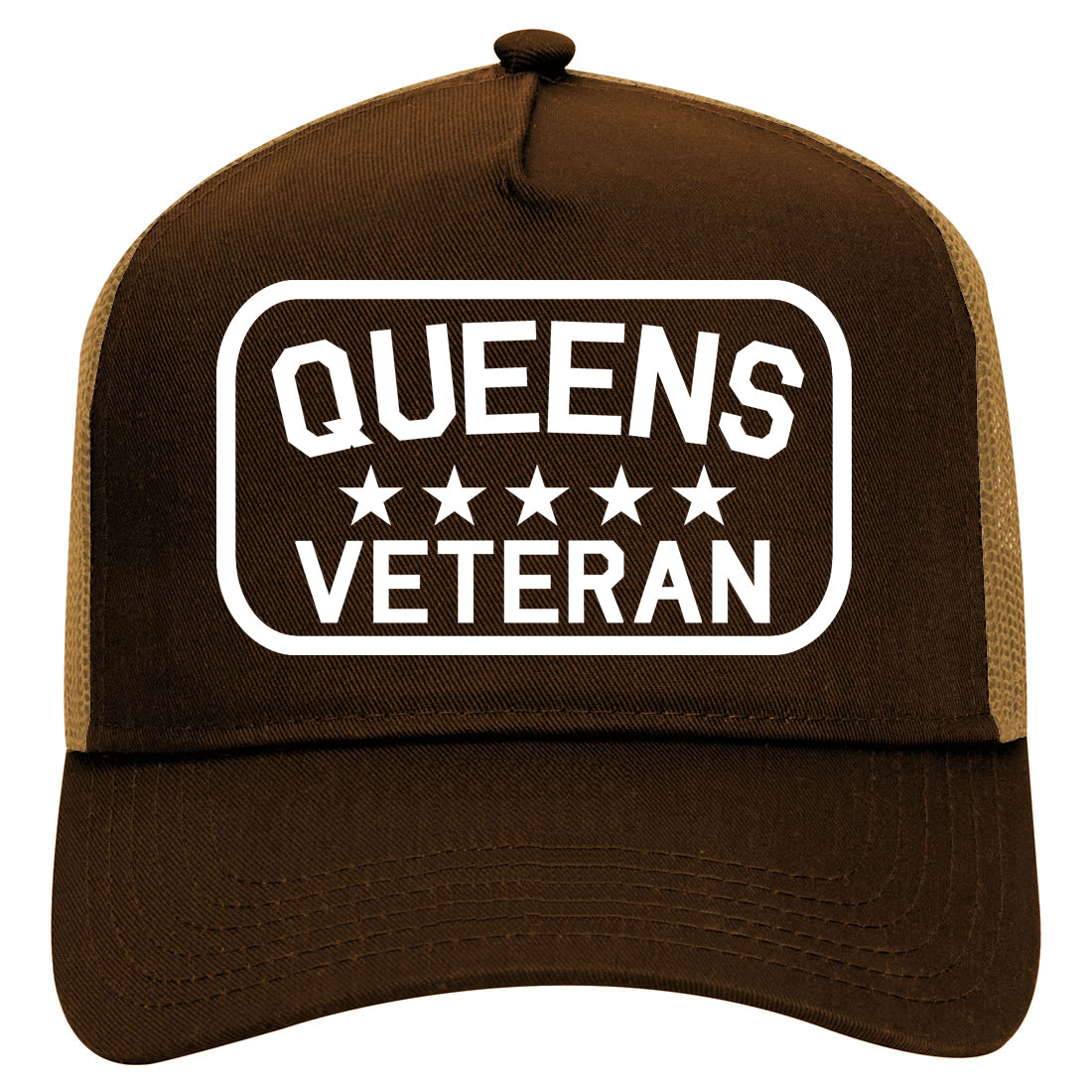 Queens Veteran Mens Mesh Trucker Hat Brown