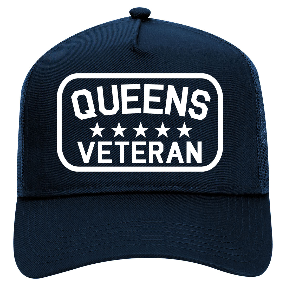Queens Veteran Mens Mesh Trucker Hat Navy Blue