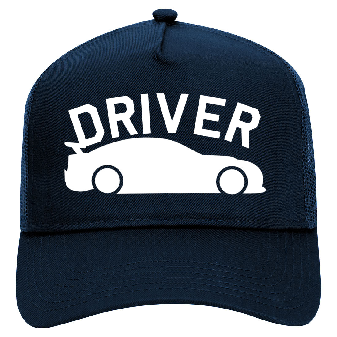 Race Car Driver Drive Mens Mesh Trucker Hat Navy Blue
