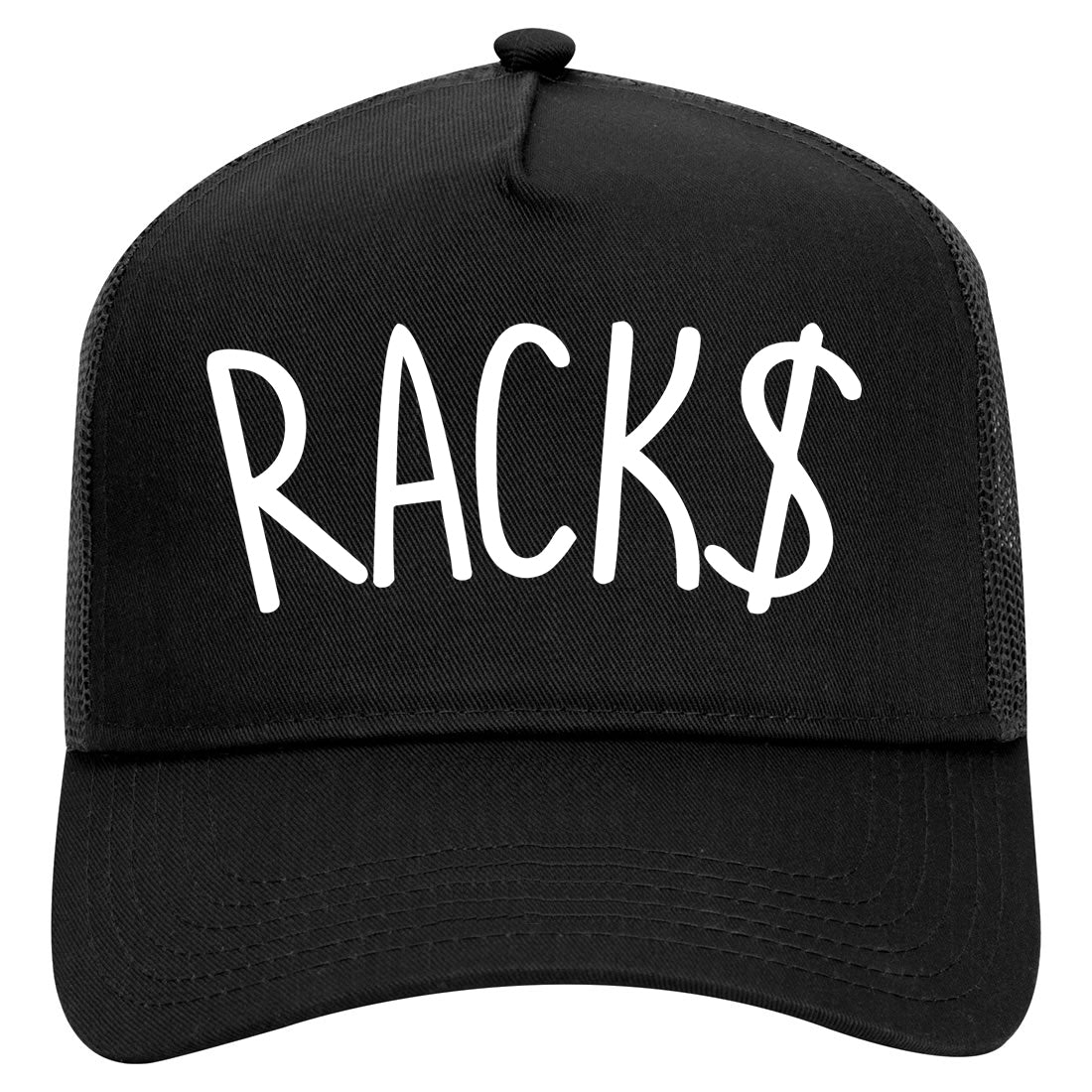 Racks Money Sign Mens Mesh Trucker Hat Black