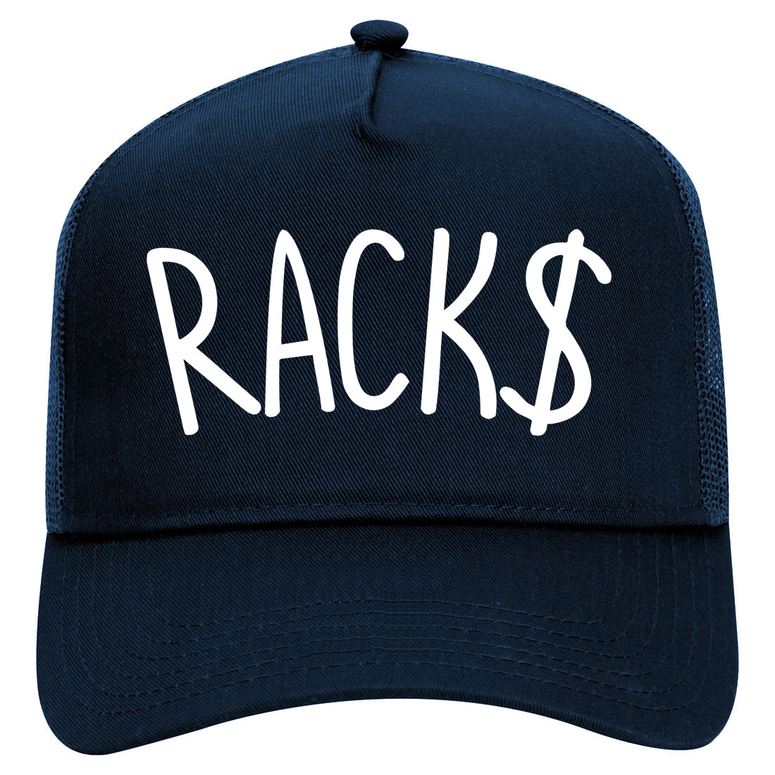 Racks Money Sign Mens Mesh Trucker Hat Navy Blue
