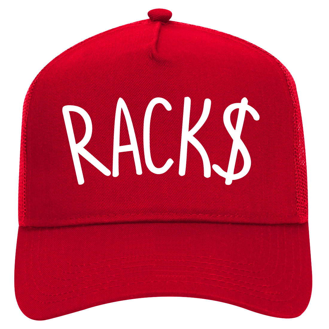 Racks Money Sign Mens Mesh Trucker Hat Red