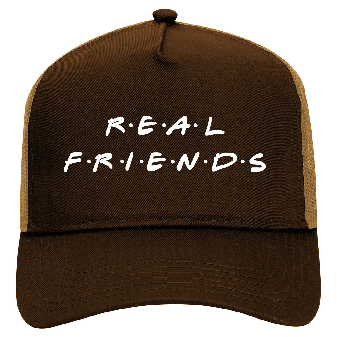 Real Friends Mens Mesh Trucker Hat Brown