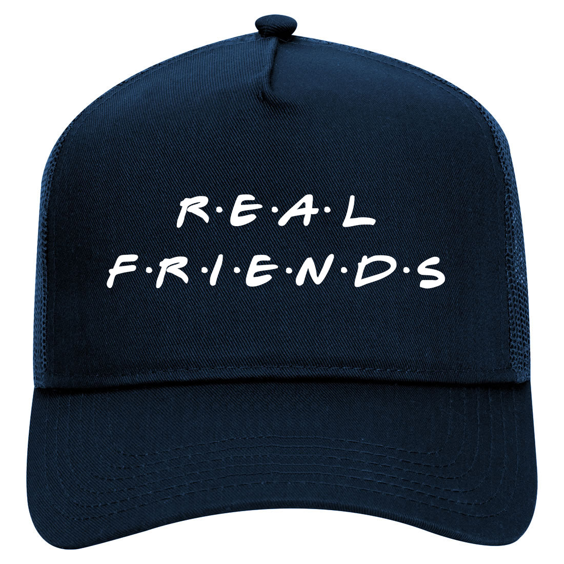 Real Friends Mens Mesh Trucker Hat Navy Blue