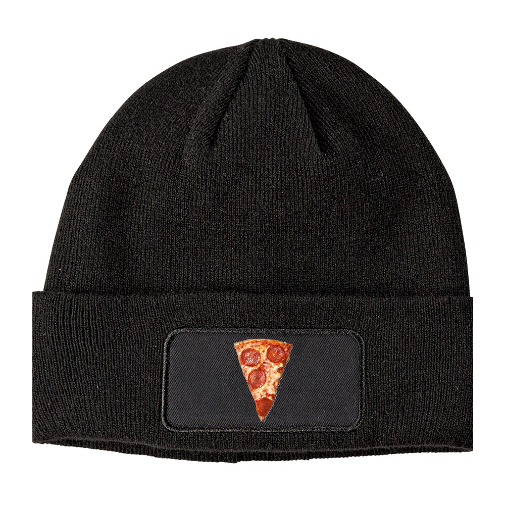 Real Pizza Slice Pepperoni Winter Knit Adult Beanie Hat Black