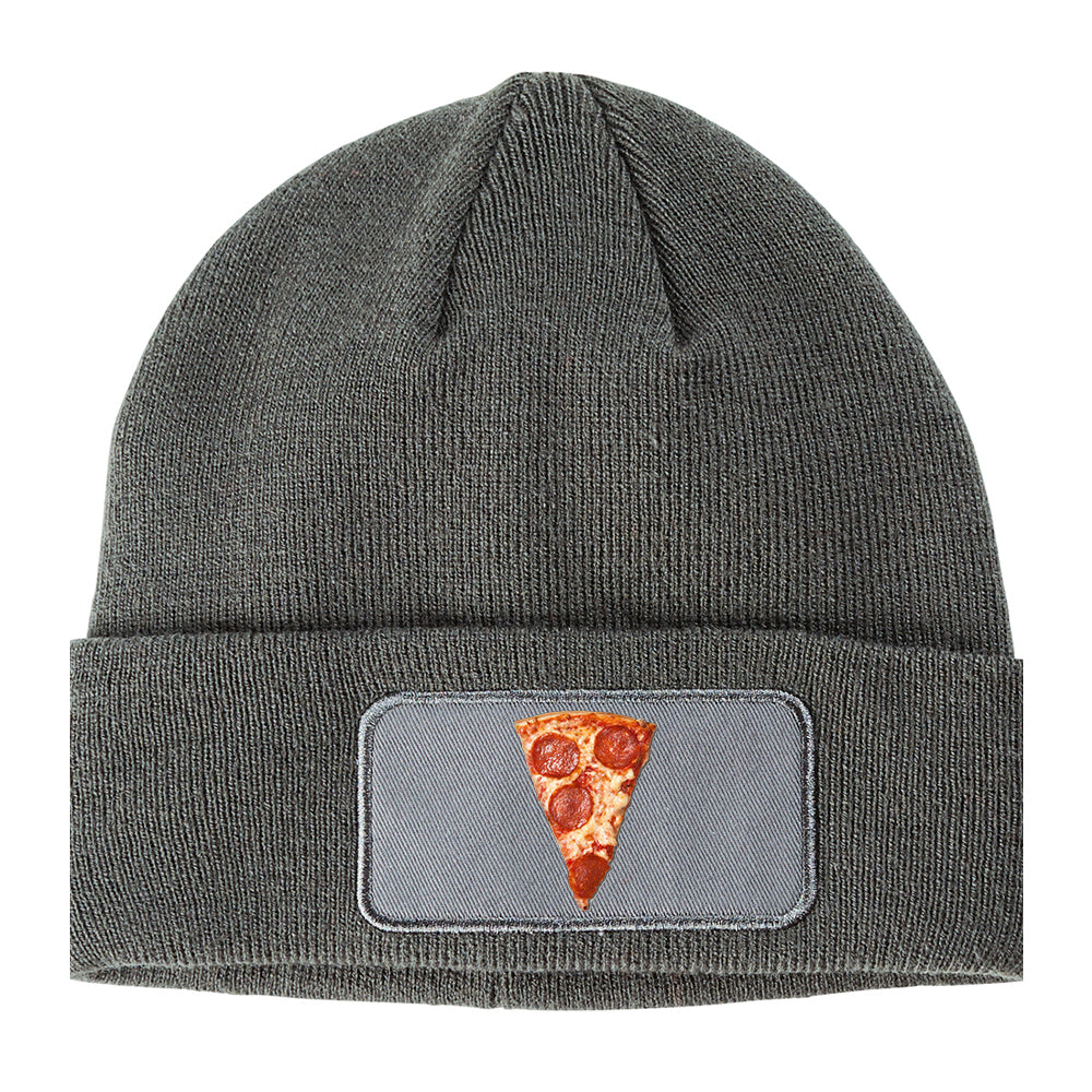 Real Pizza Slice Pepperoni Winter Knit Adult Beanie Hat Grey