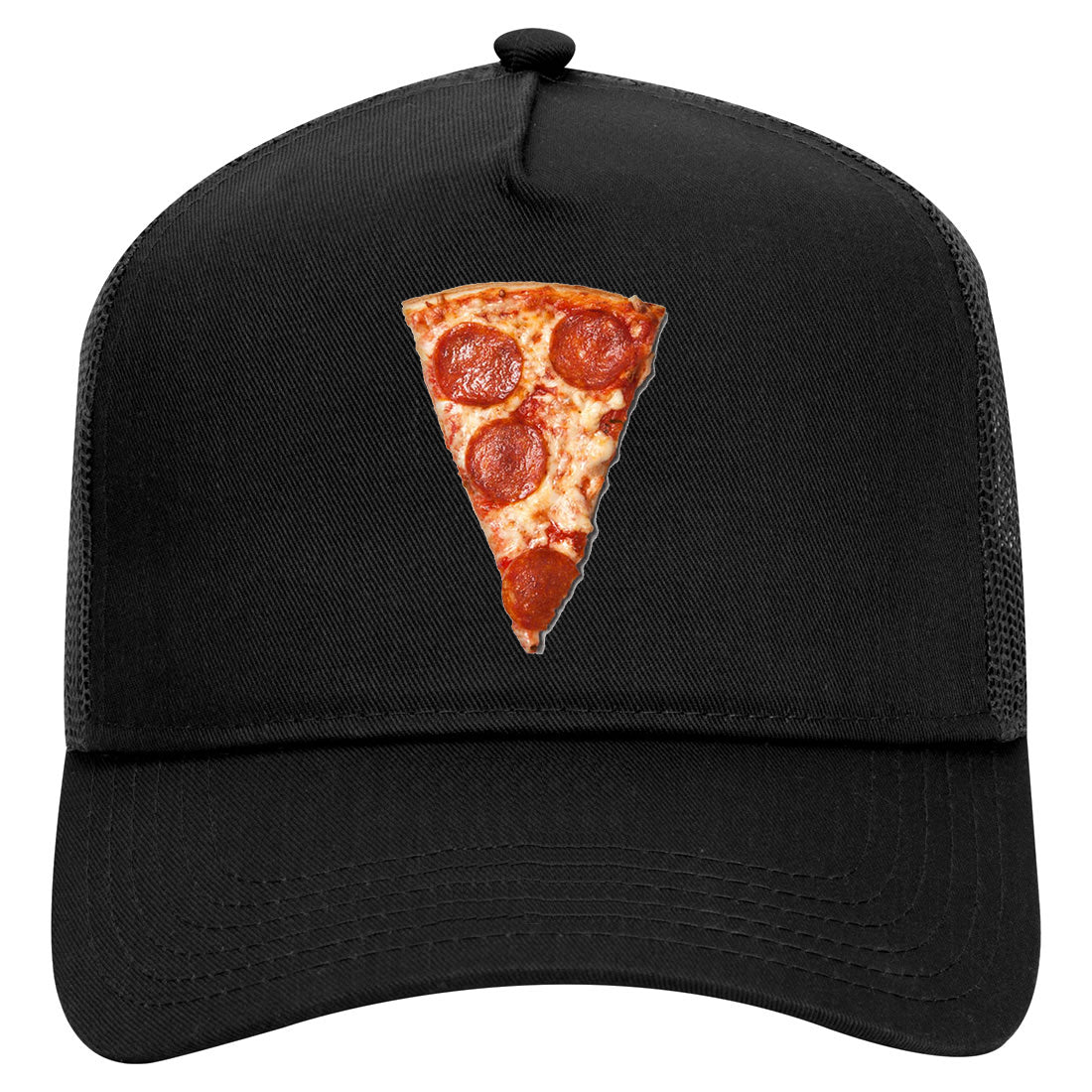 Real Pizza Slice Pepperoni Mens Mesh Trucker Hat Black