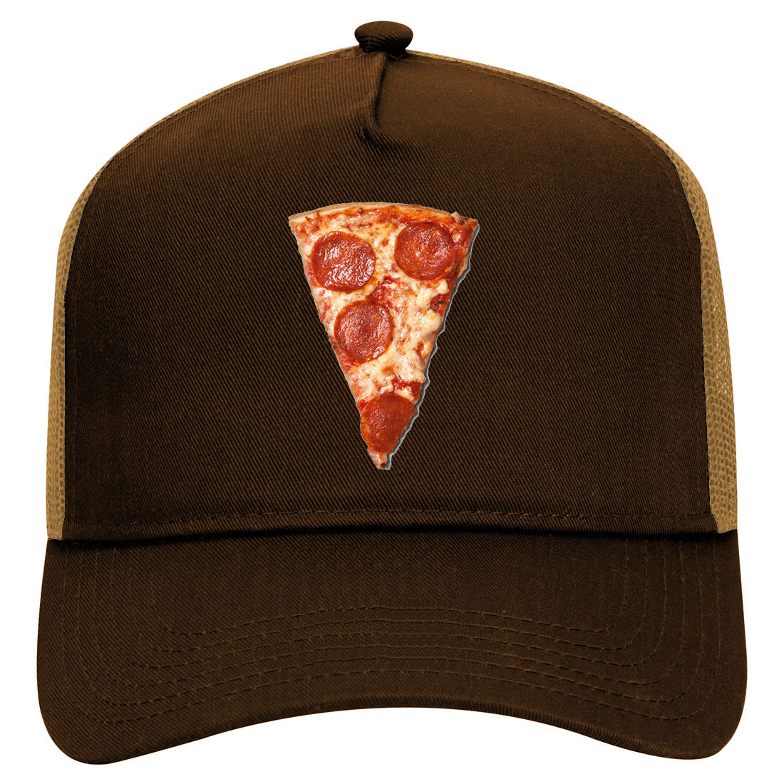 Real Pizza Slice Pepperoni Mens Mesh Trucker Hat Brown