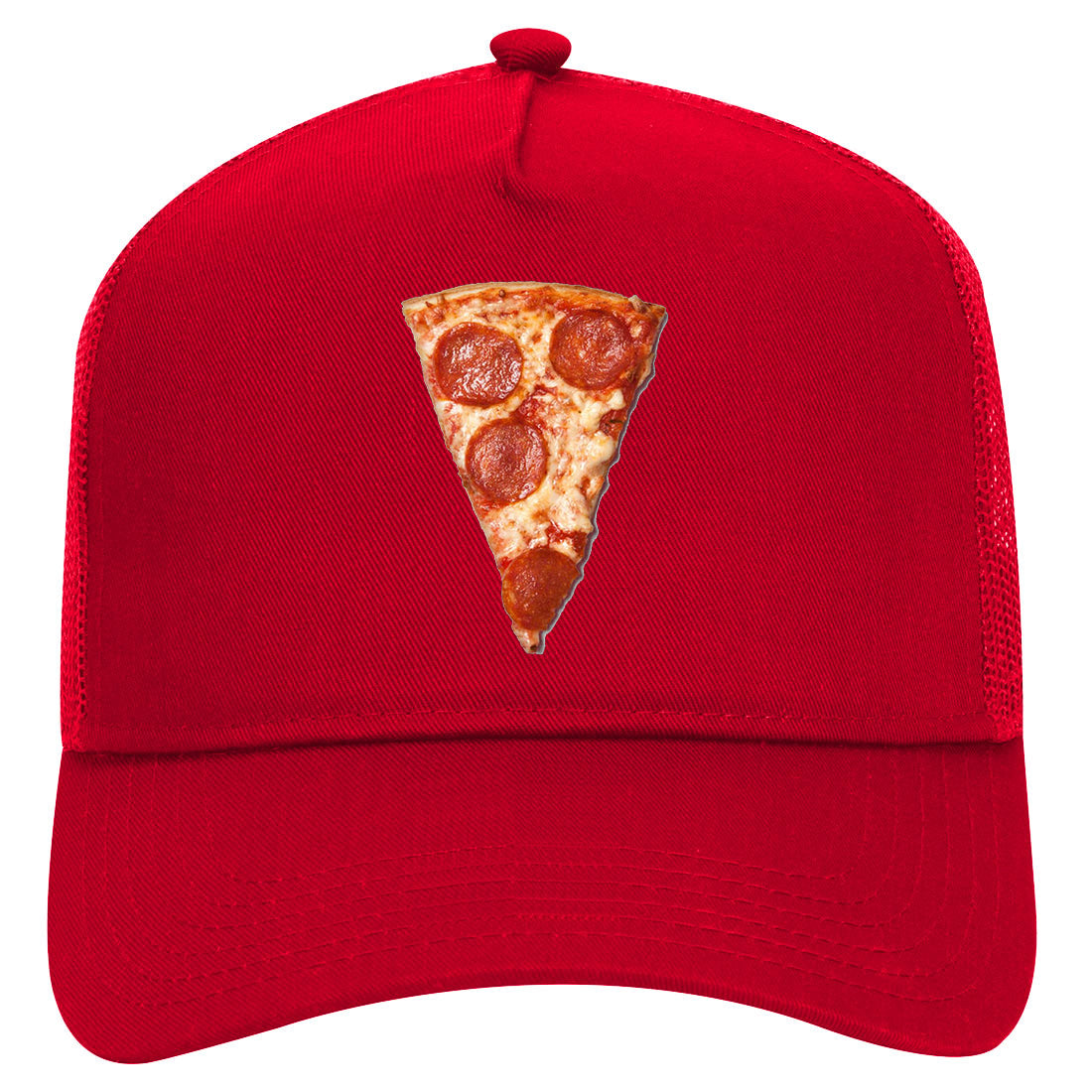 Real Pizza Slice Pepperoni Mens Mesh Trucker Hat Red