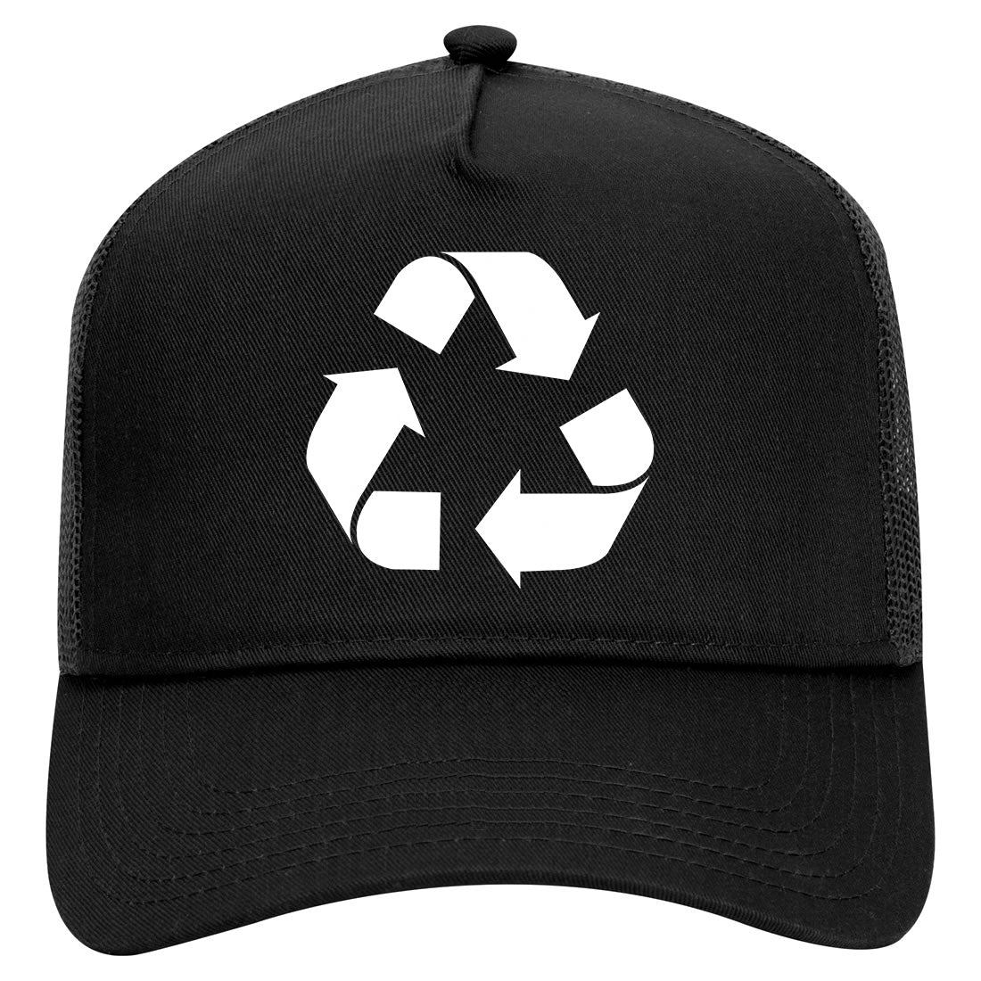 Recylce Logo Mens Mesh Trucker Hat Black