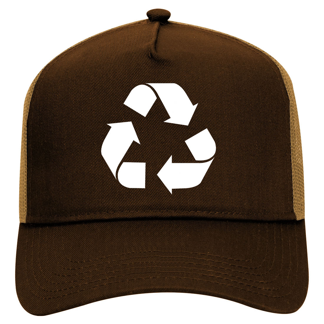 Recylce Logo Mens Mesh Trucker Hat Brown