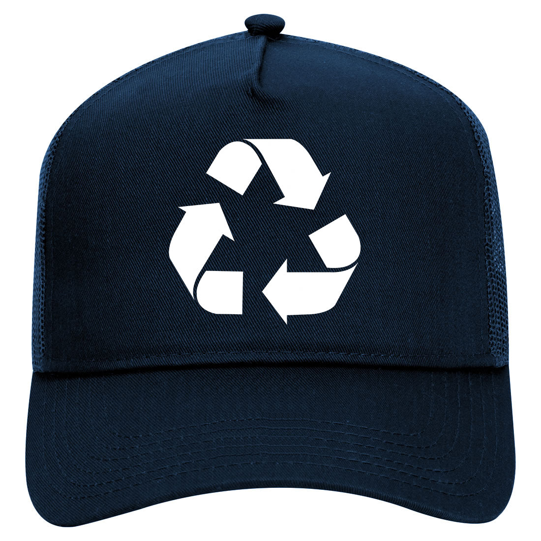Recylce Logo Mens Mesh Trucker Hat Navy Blue