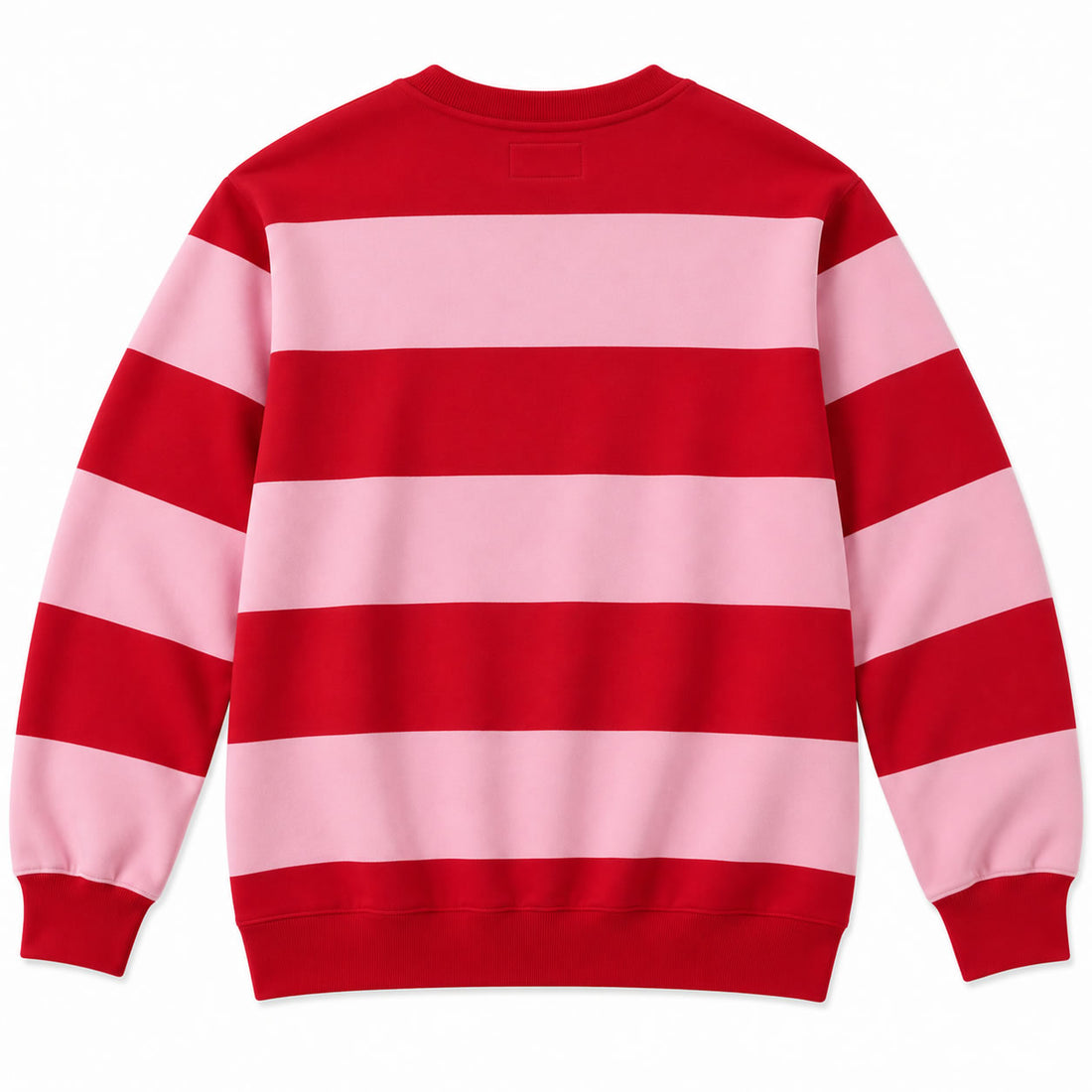 Red and Pink Striped Men's French Terry Crewneck Sweatshirt Back