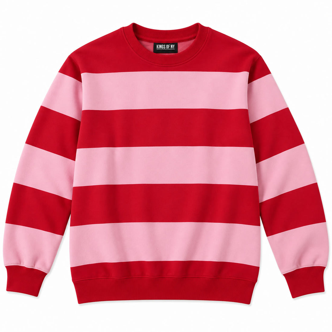 Red and Pink Striped Men's French Terry Crewneck Sweatshirt