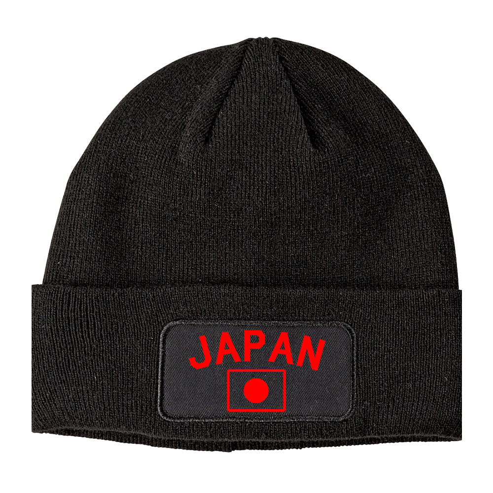 Red Japan With Japanese Flag Winter Knit Adult Beanie Hat Black