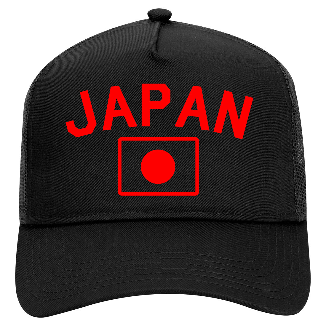 Red Japan With Japanese Flag Mens Mesh Trucker Hat Black