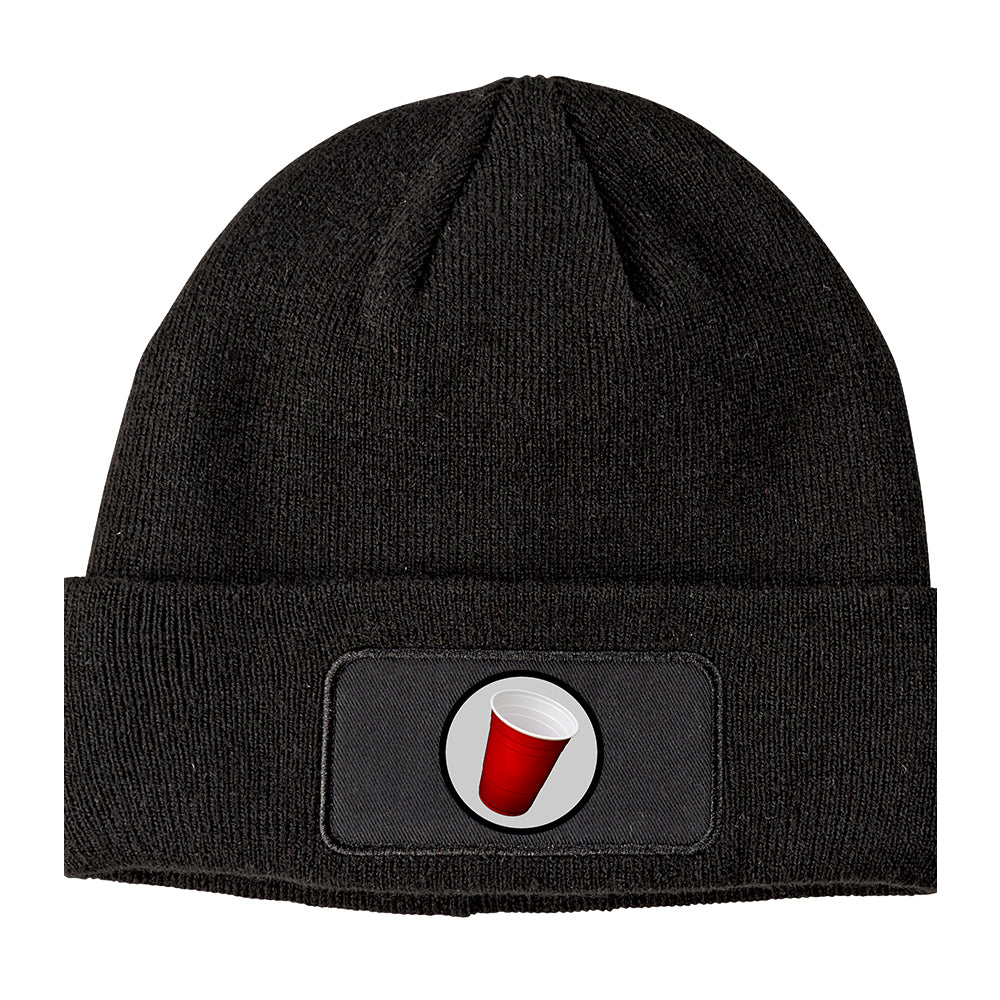 Red Party Cup Winter Knit Adult Beanie Hat Black