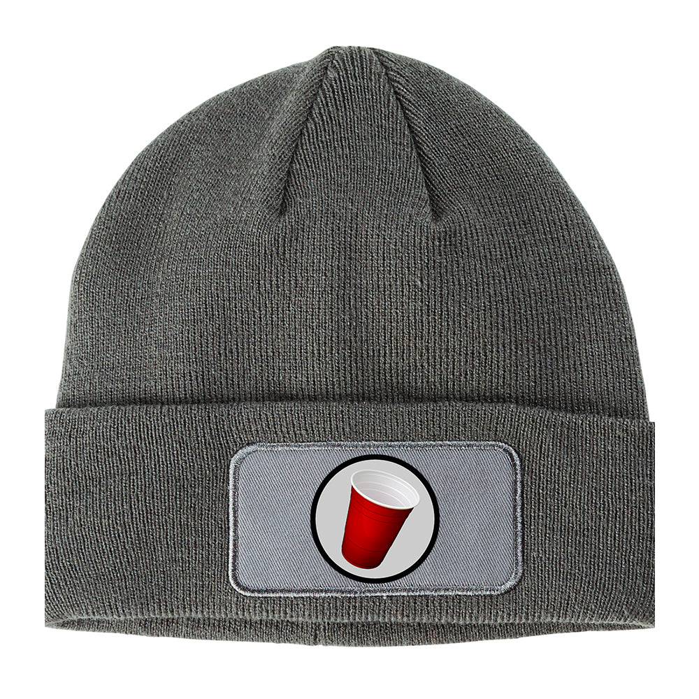 Red Party Cup Winter Knit Adult Beanie Hat Grey