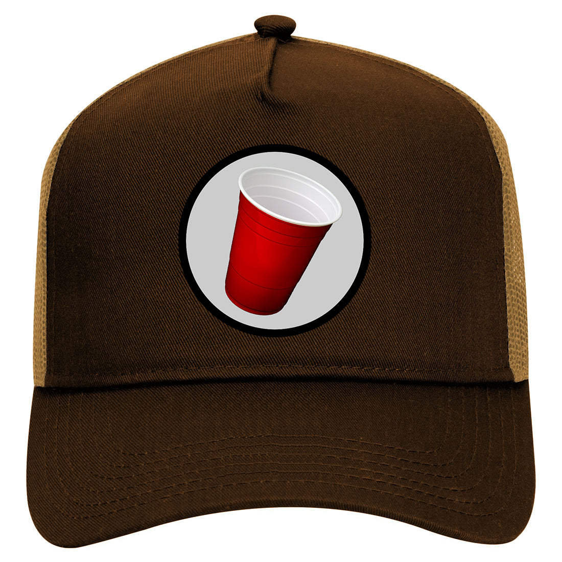 Red Party Cup Mens Mesh Trucker Hat Brown