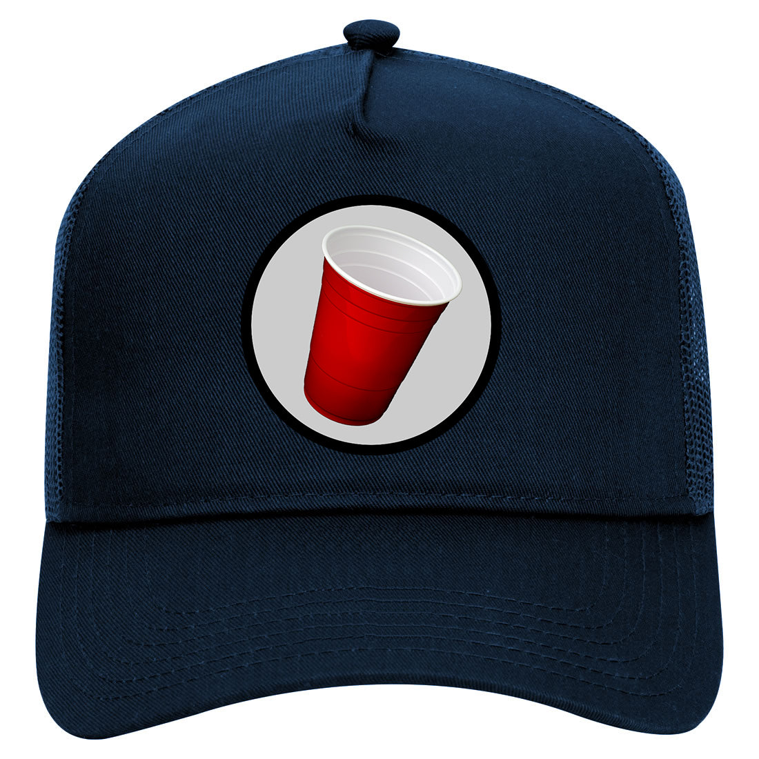 Red Party Cup Mens Mesh Trucker Hat Navy Blue
