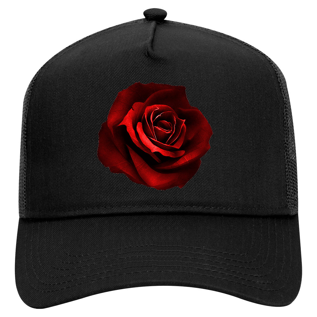 Red Rose Mens Mesh Trucker Hat Black