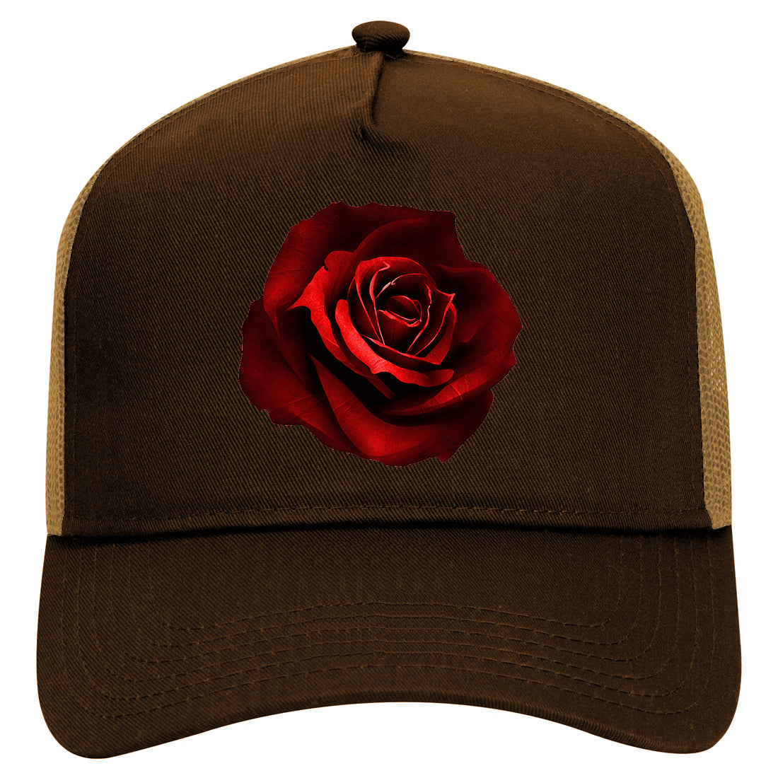 Red Rose Mens Mesh Trucker Hat Brown