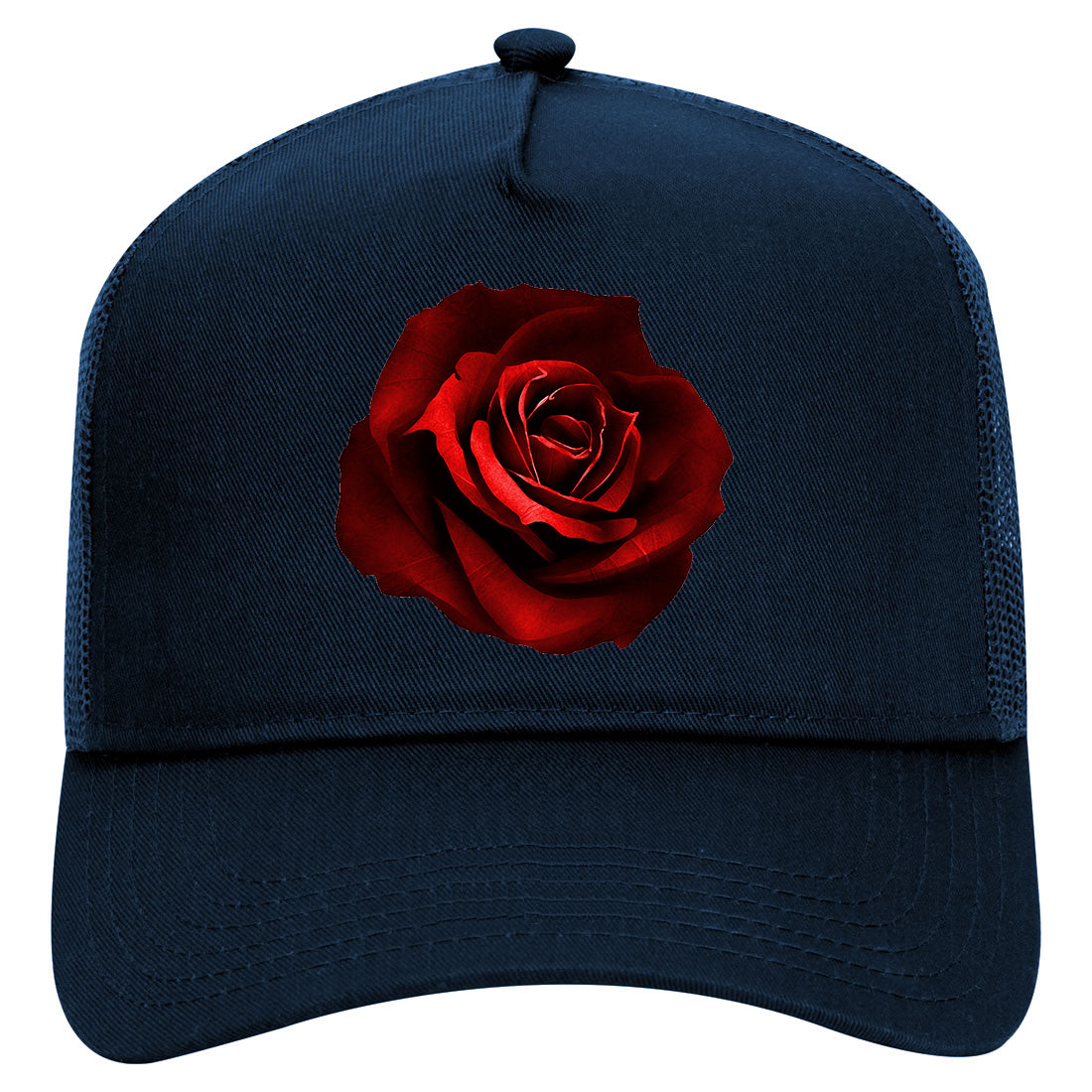 Red Rose Mens Mesh Trucker Hat Navy Blue