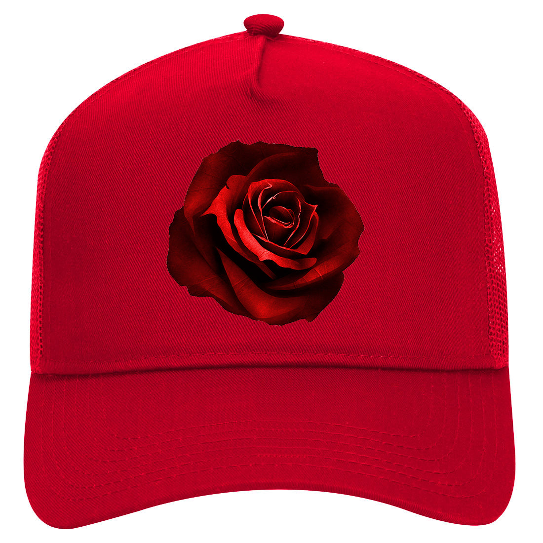 Red Rose Mens Mesh Trucker Hat Red
