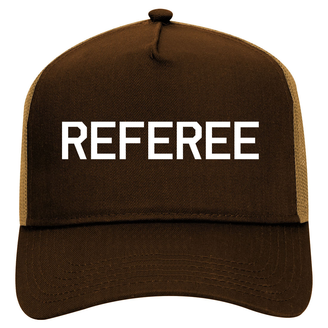 Referee Soccer Football Mens Mesh Trucker Hat Brown