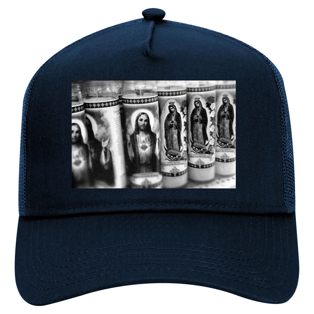 Religious Prayer Candles Mens Mesh Trucker Hat Navy Blue