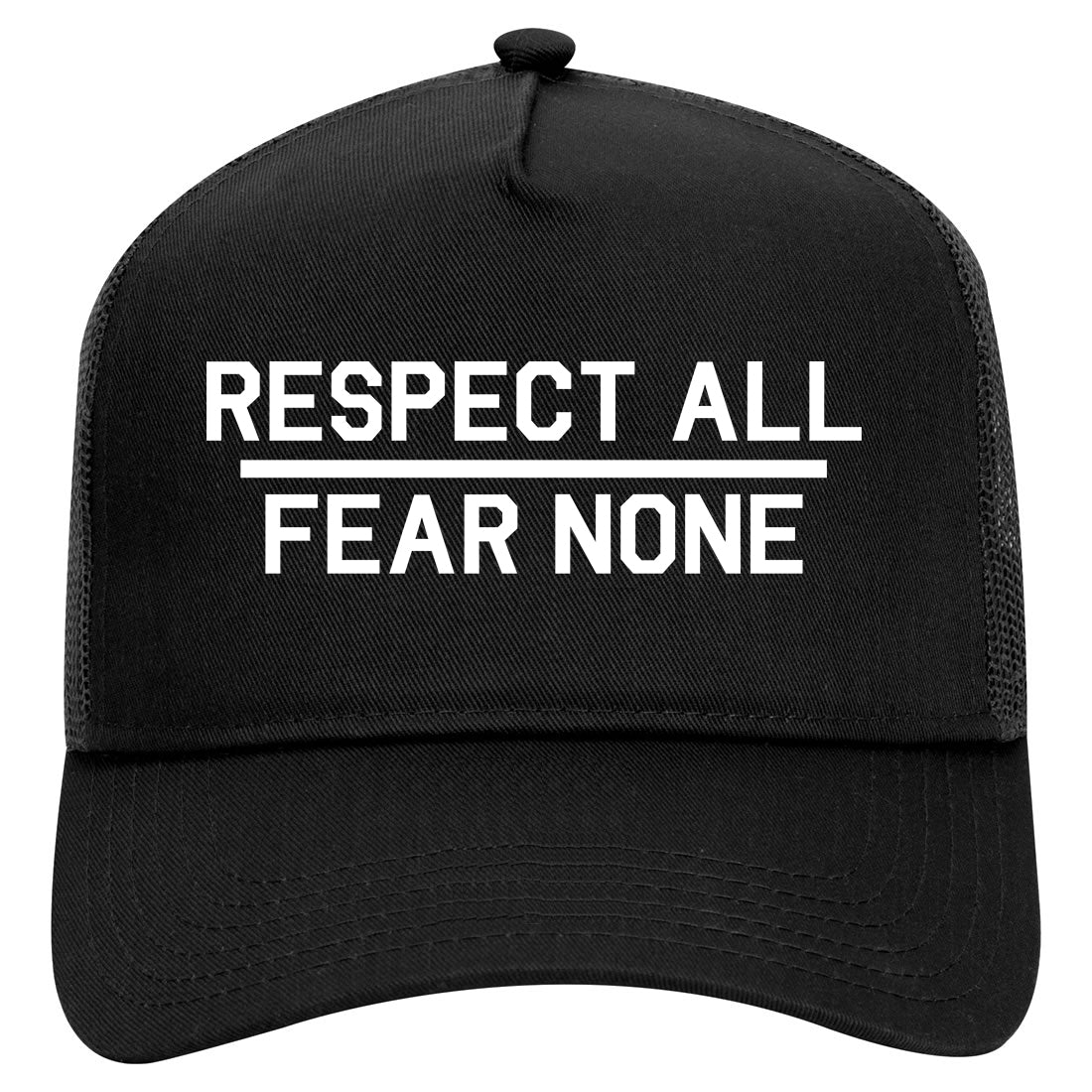 Respect All Fear None Mens Mesh Trucker Hat Black