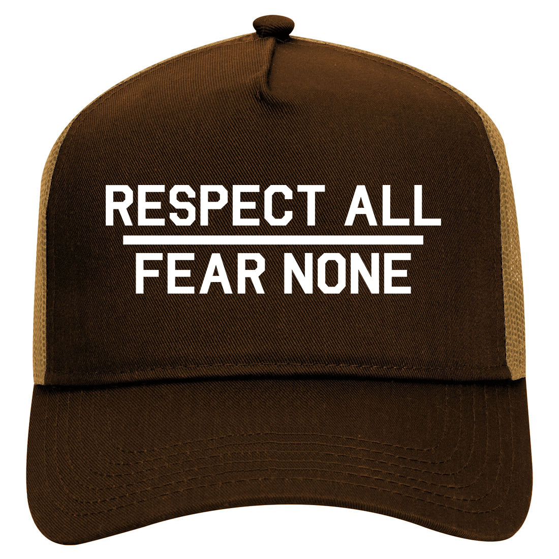 Respect All Fear None Mens Mesh Trucker Hat Brown