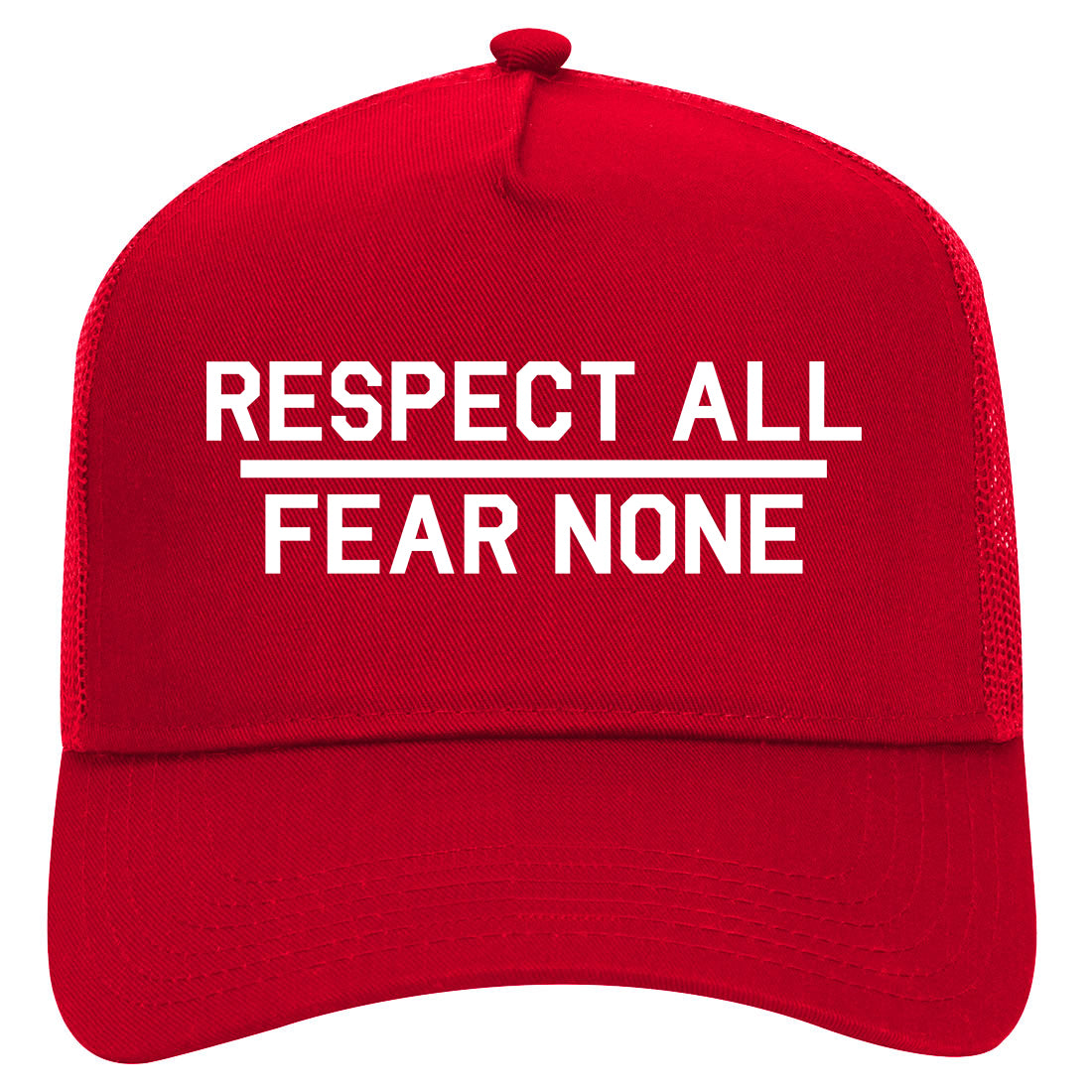 Respect All Fear None Mens Mesh Trucker Hat Red