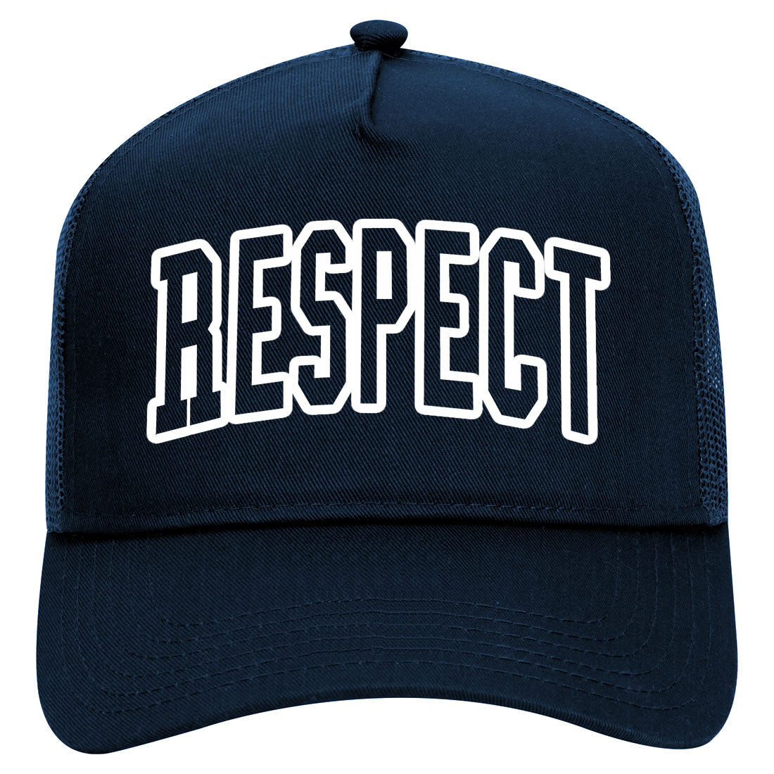 Respect Outline Mens Mesh Trucker Hat Navy Blue