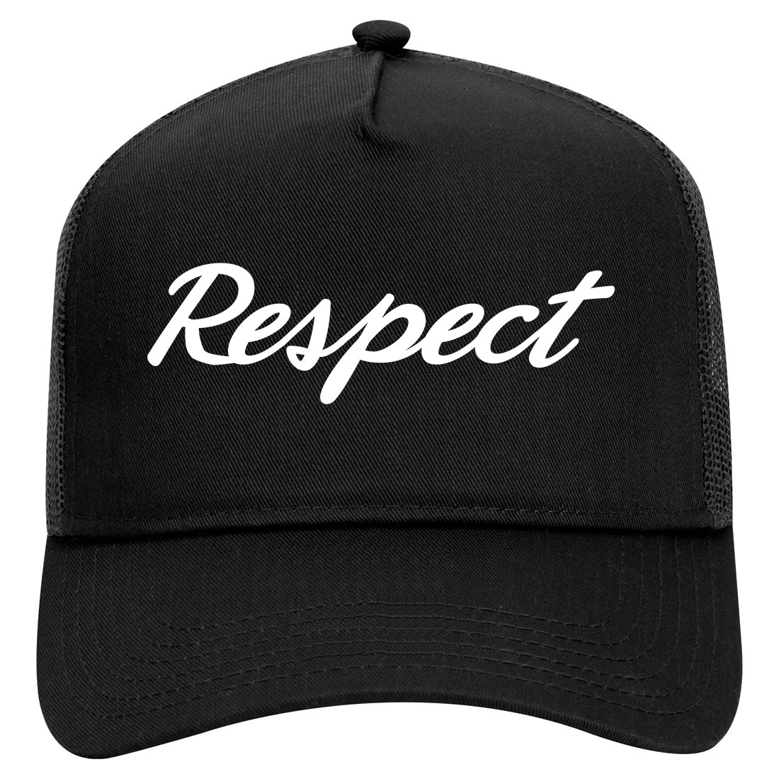 Respect Script Mens Mesh Trucker Hat Black