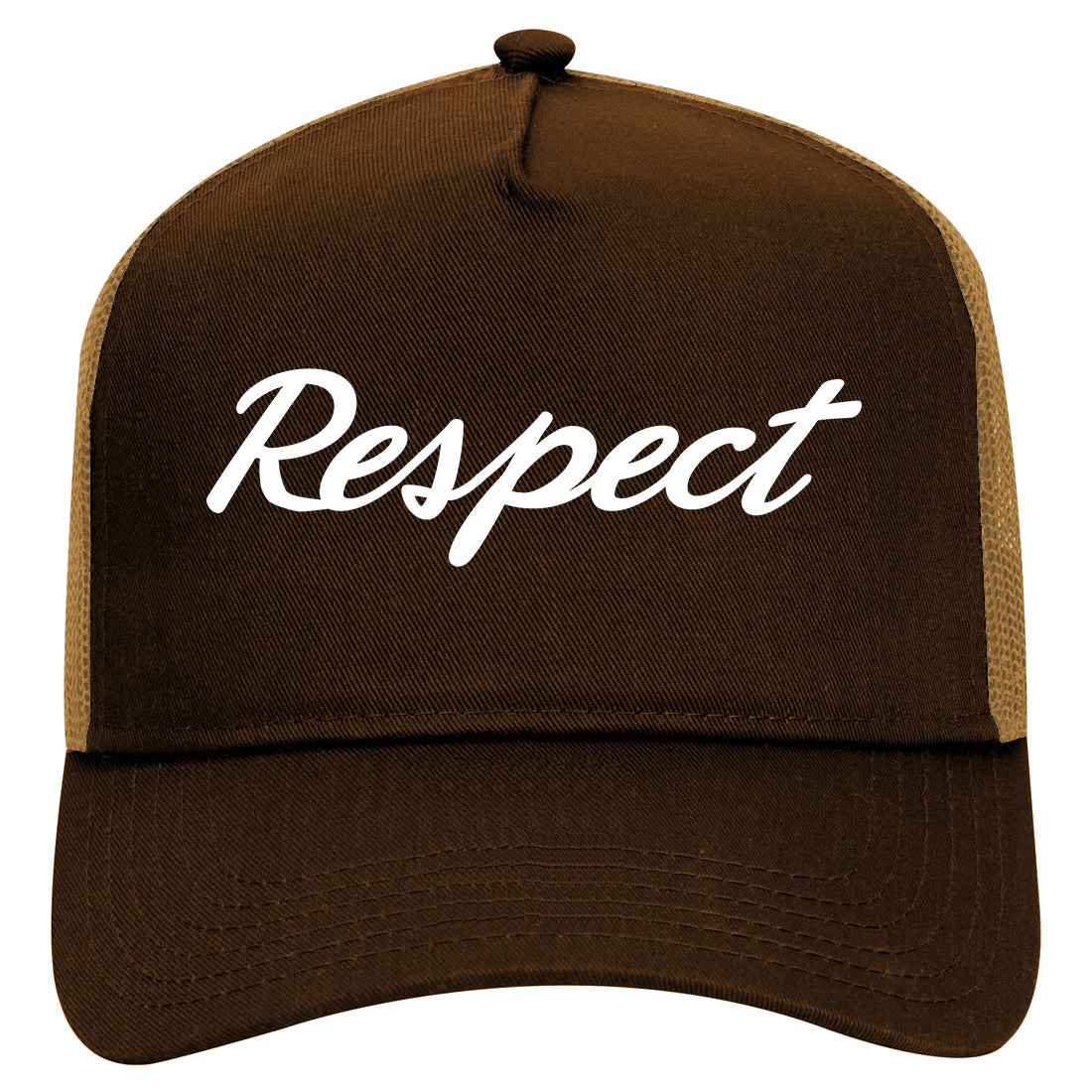 Respect Script Mens Mesh Trucker Hat Brown