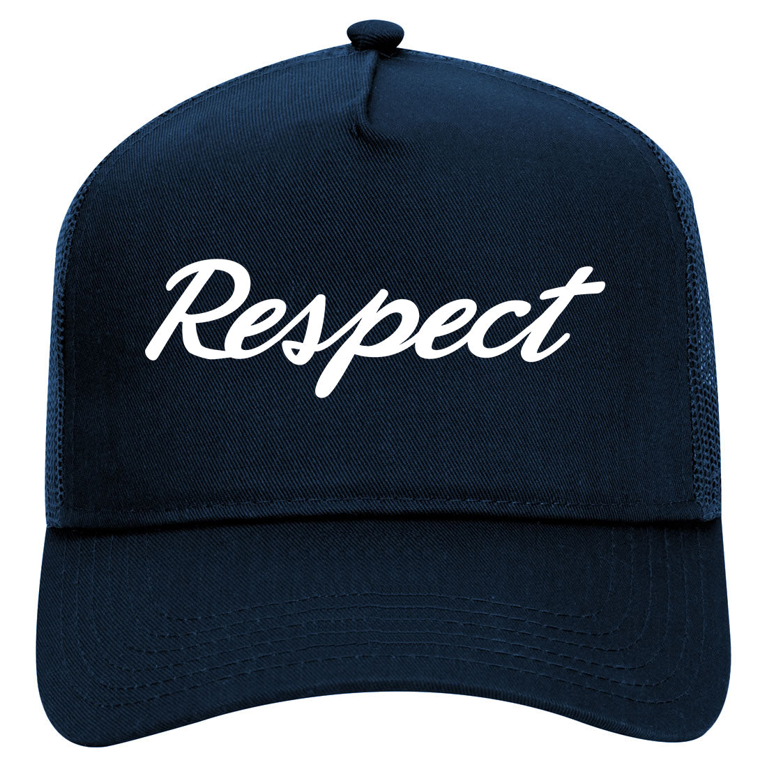 Respect Script Mens Mesh Trucker Hat Navy Blue