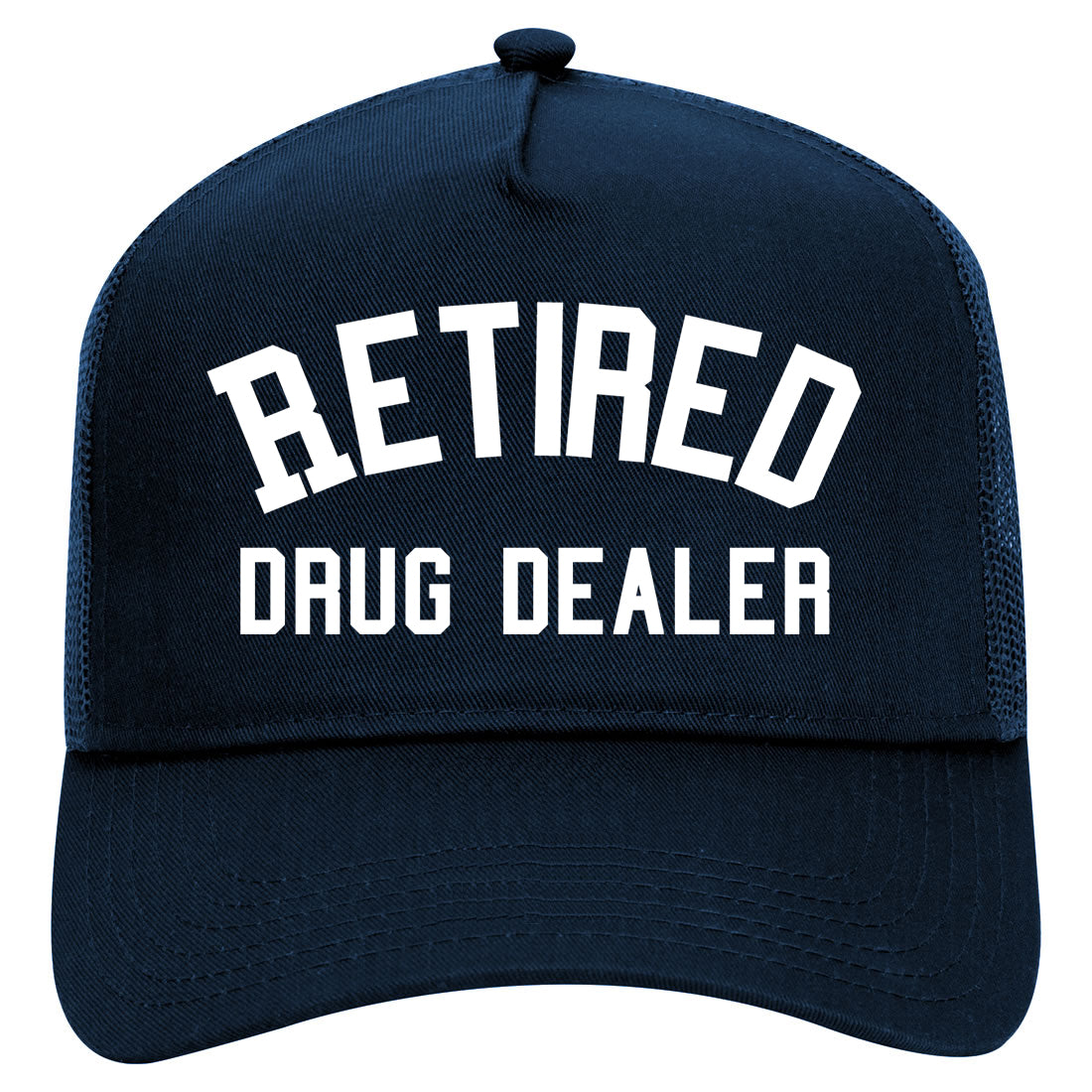 Retired Drug Dealer Mens Mesh Trucker Hat Navy Blue