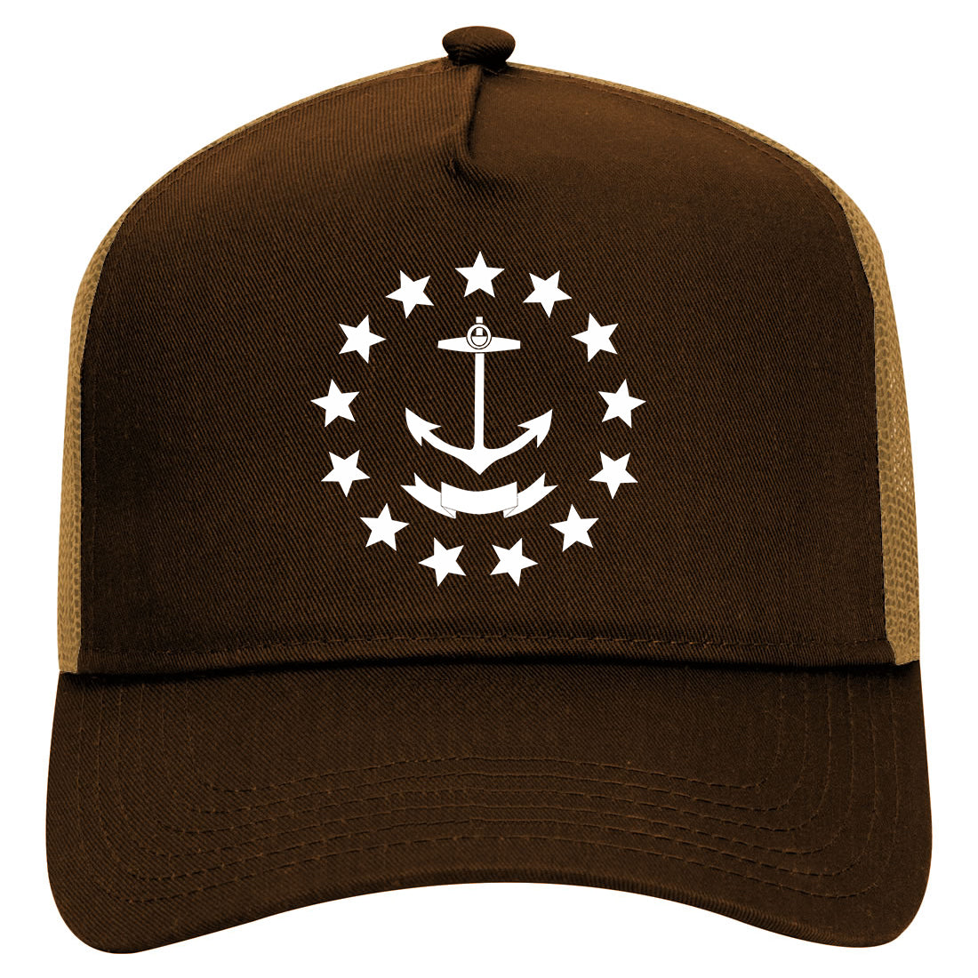 Rhodei Island State Flag GRAPHIC Mens Mesh Trucker Hat Brown