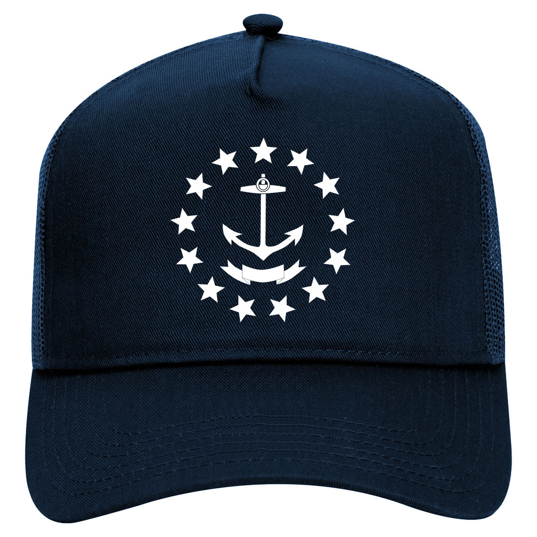 Rhodei Island State Flag GRAPHIC Mens Mesh Trucker Hat Navy Blue