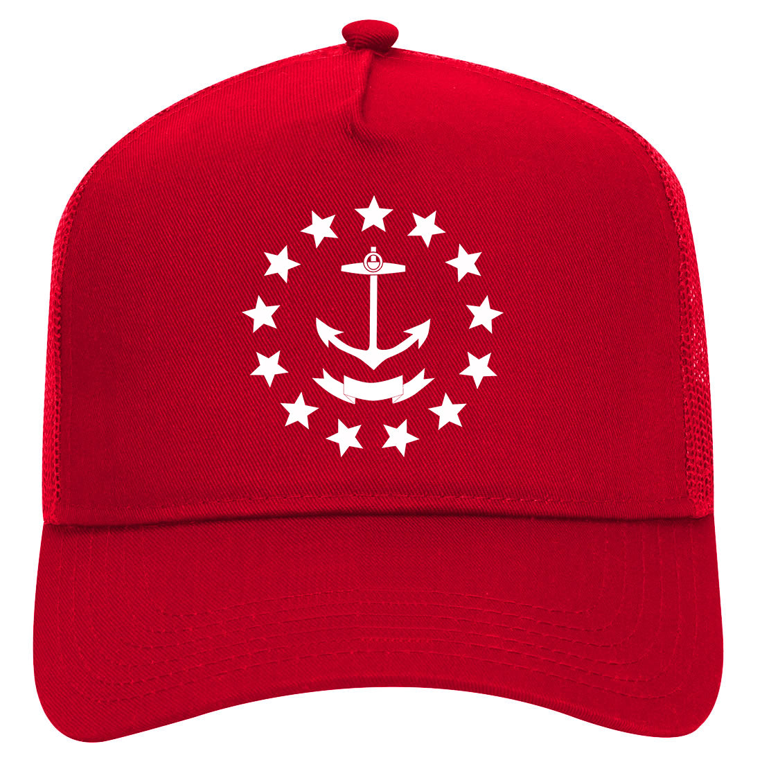 Rhodei Island State Flag GRAPHIC Mens Mesh Trucker Hat Red