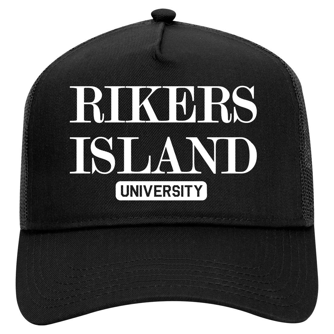 Rikers Island University Mens Mesh Trucker Hat Black