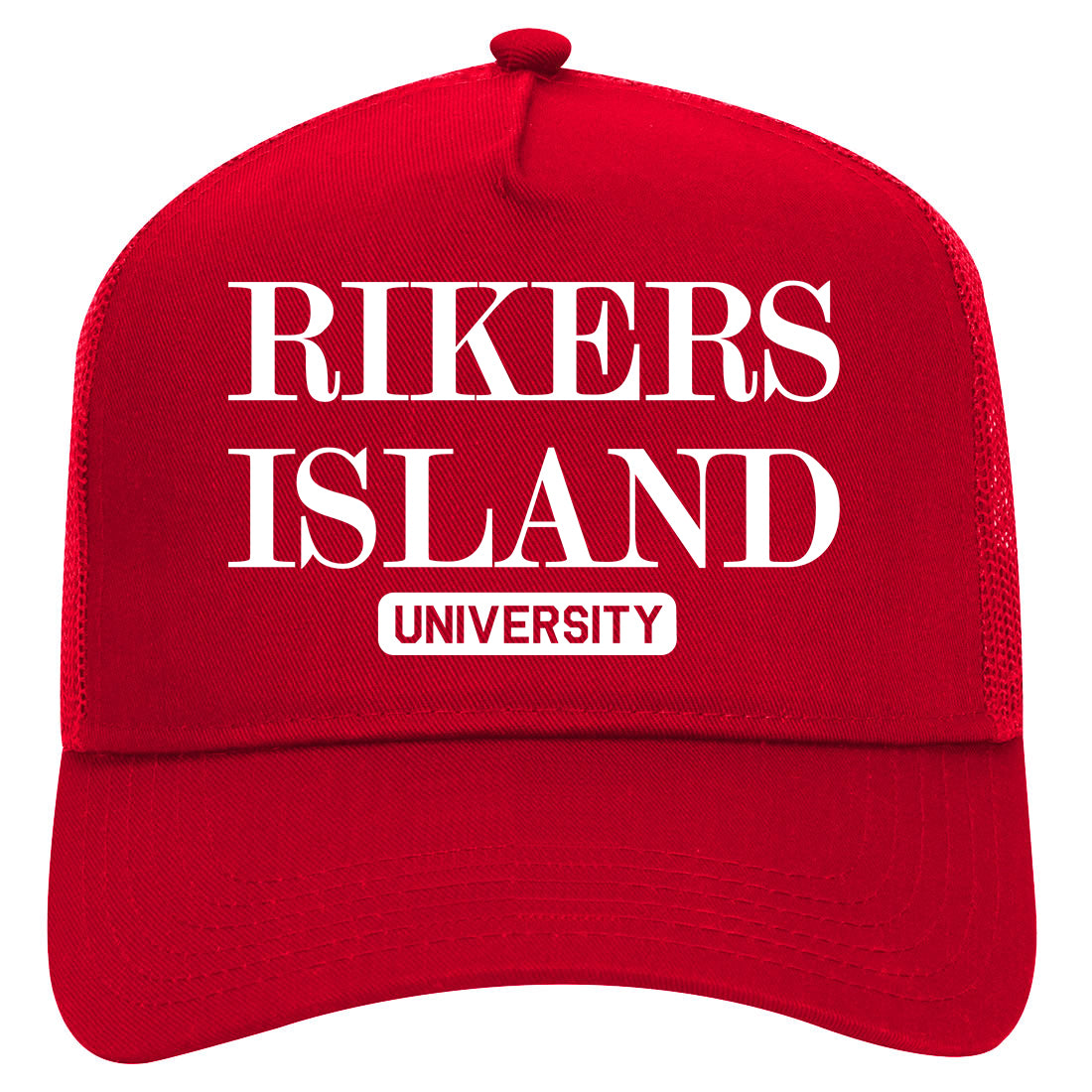 Rikers Island University Mens Mesh Trucker Hat Red