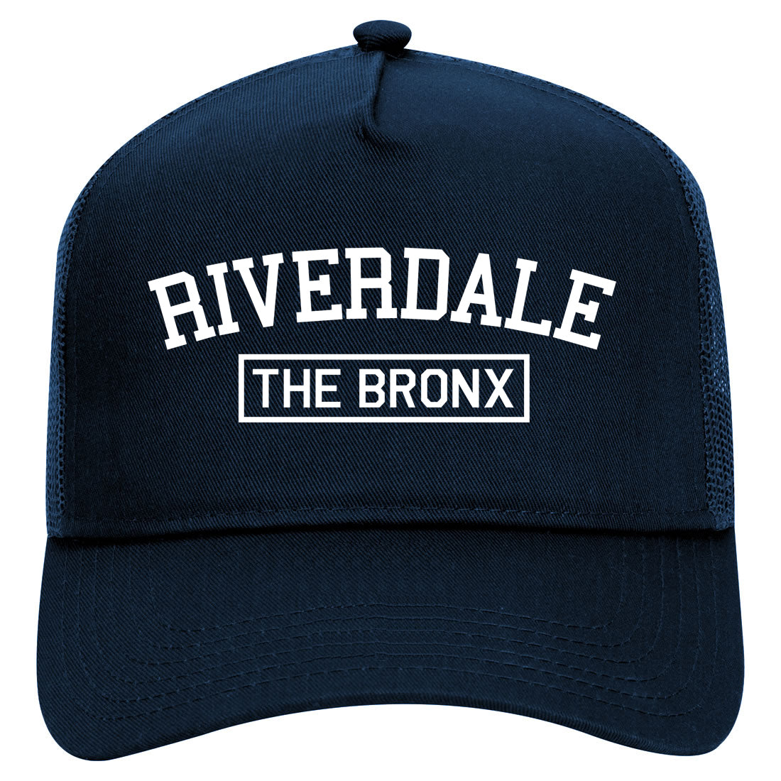 Riverdale The Bronx NY Mens Mesh Trucker Hat Navy Blue
